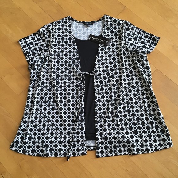 Notations Black and White Abstract Layered Top 3X - Picture 8 of 12